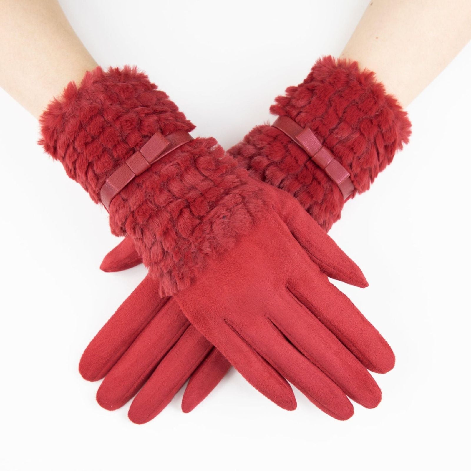 Gloves Red Ribbon Fur Winter Gloves for Women – Ur Shapewear